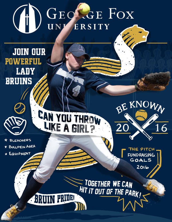 Image from George Fox University softball poster: Can you throw like a girl?
