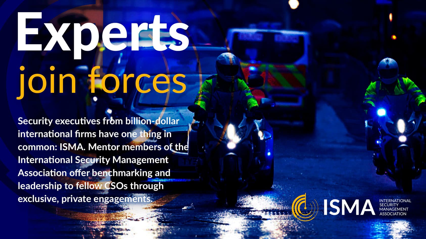 Image from IMSA ad "Experts Join forces" showing police people on motorcycles