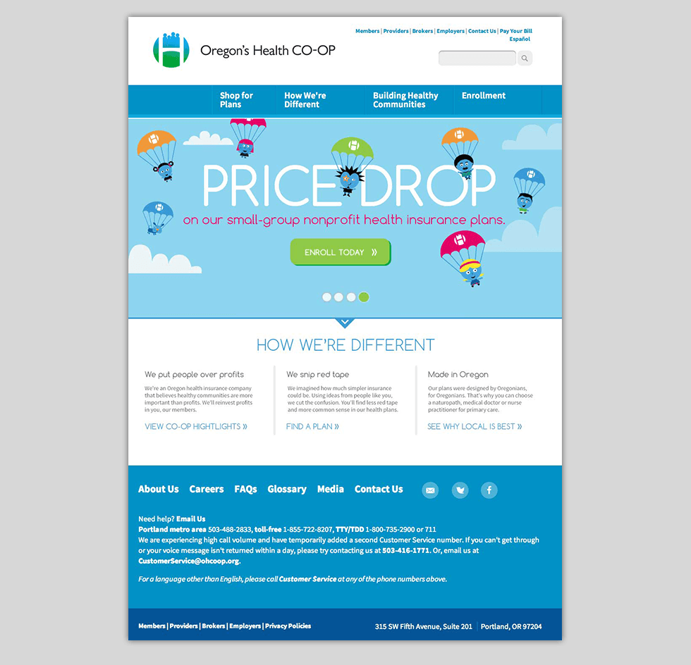 mage from Oregon's Health Co-Op website showing price drop ad