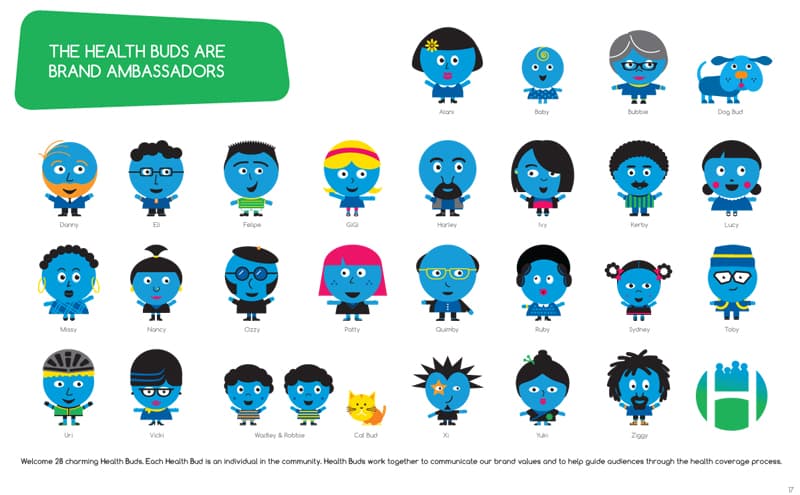 Image from Oregon's Health Co-Op Core Story; characters created called Health Buds the Brand Ambassadors